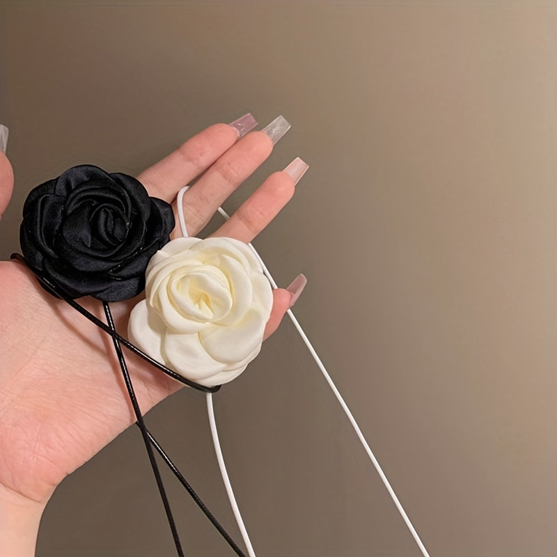 2pcs black white flower necklaces rose choker neckbands