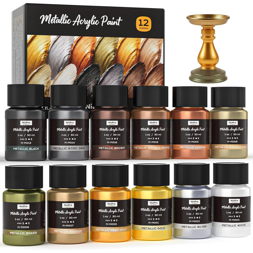 12 colors metallic acrylic paint 1oz 30ml non toxic non