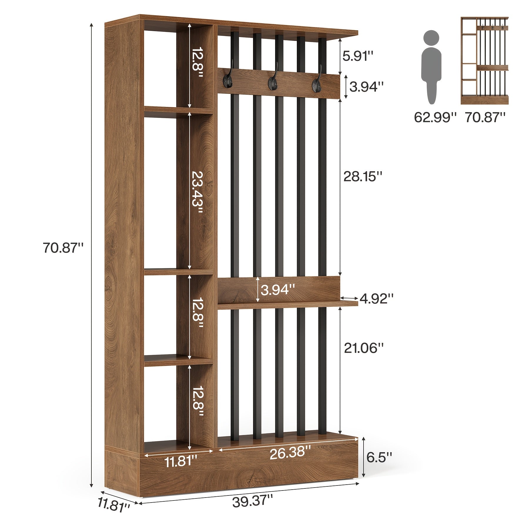 71 inch brown wooden freestanding room divider multi