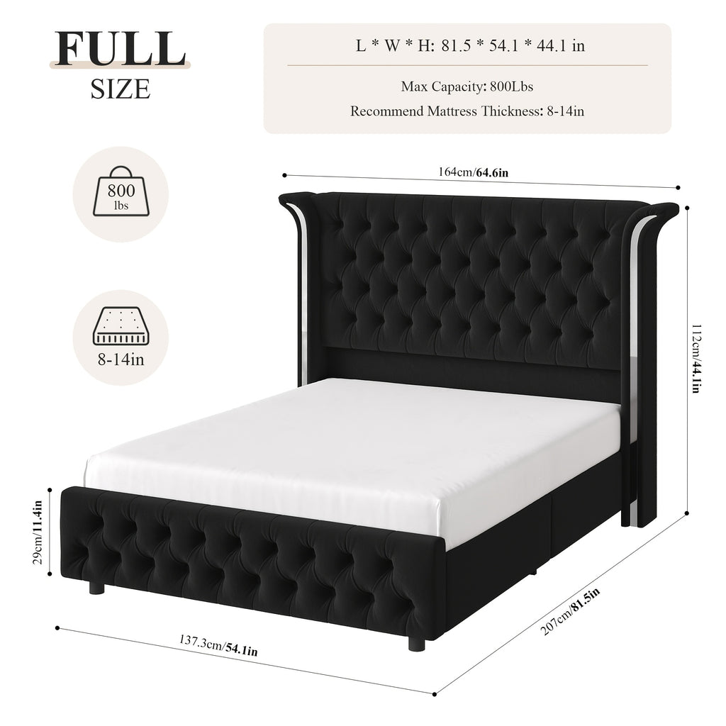 full size bed frame led headboard wingback tufted headboard