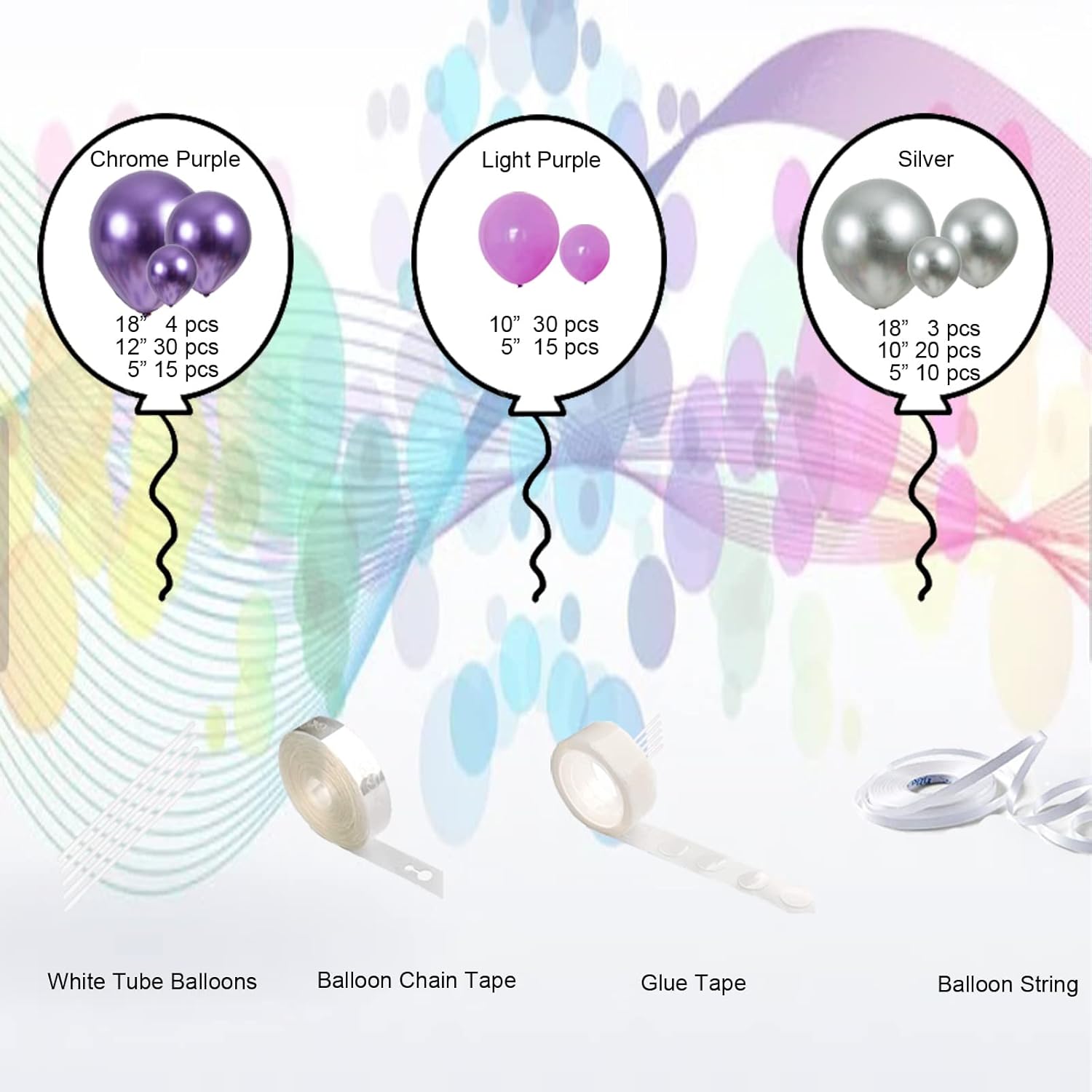 purple silvery balloon garland 127pcs 18in 12in 10in 5in