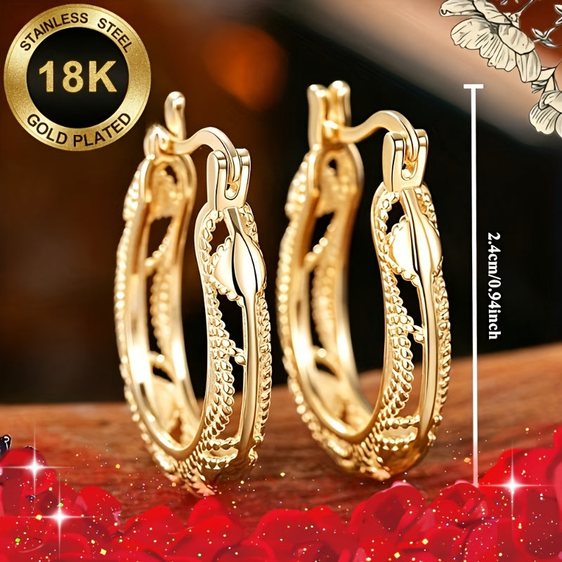 a pair 18k gold plated light luxury elegant geometric hoop