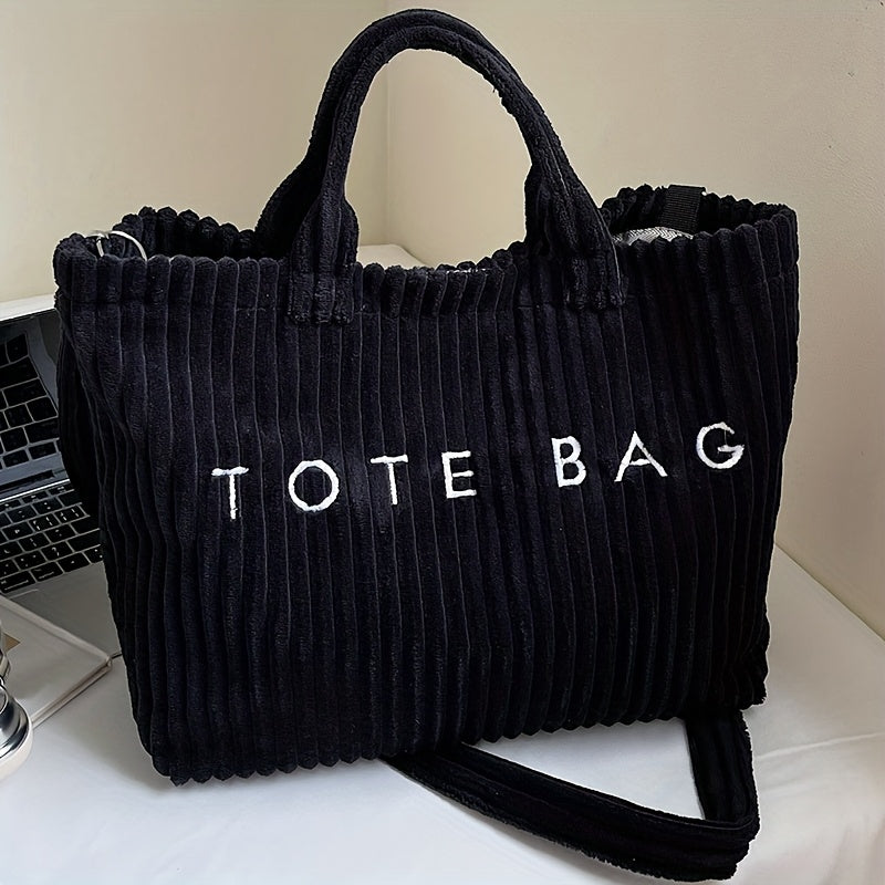 ladies fashionable solid color corduroy large capacity tote
