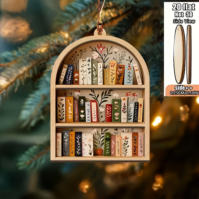 2d flat christmas bookshelf wooden hanging ornaments