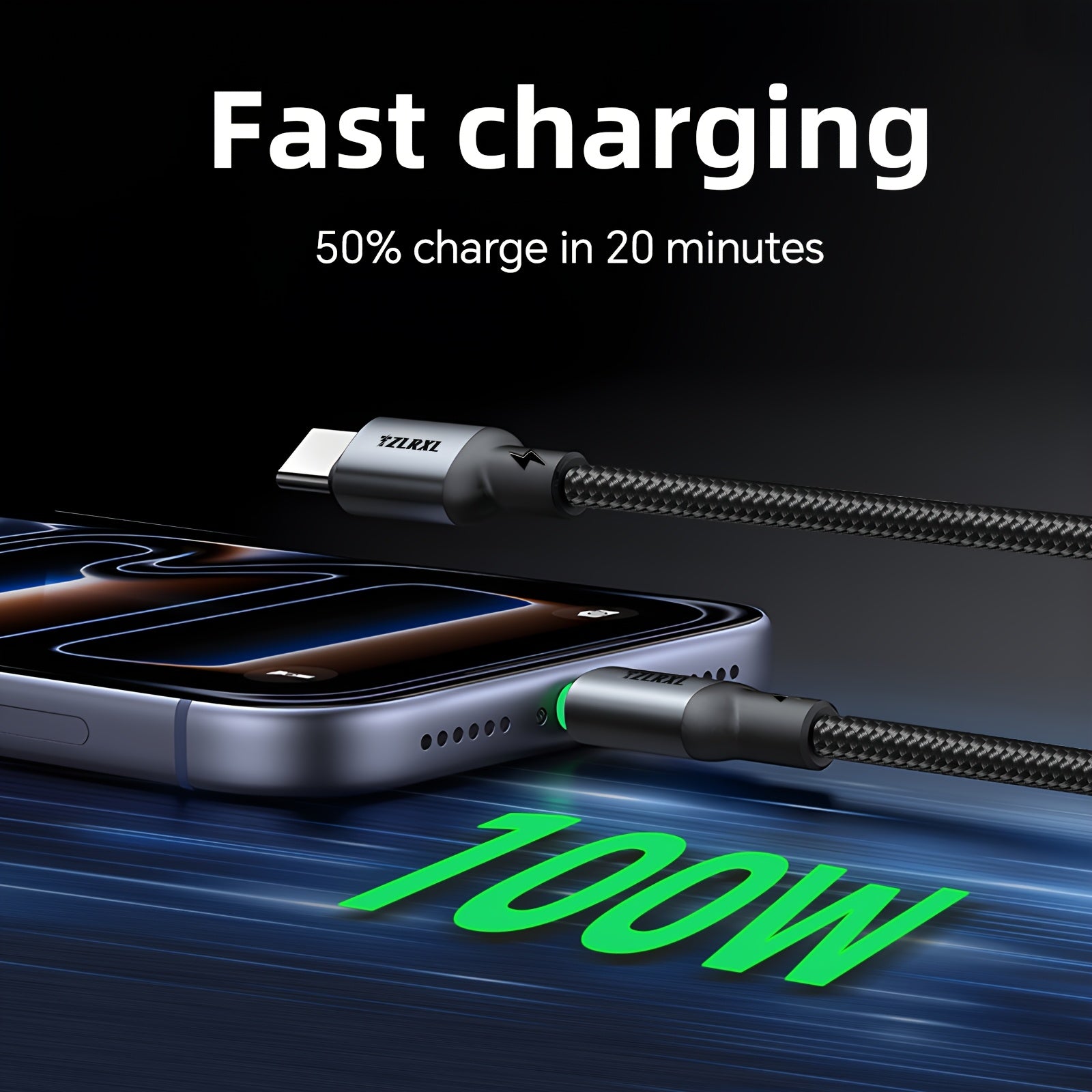 type c 100w nylon braided super fast charging data cable