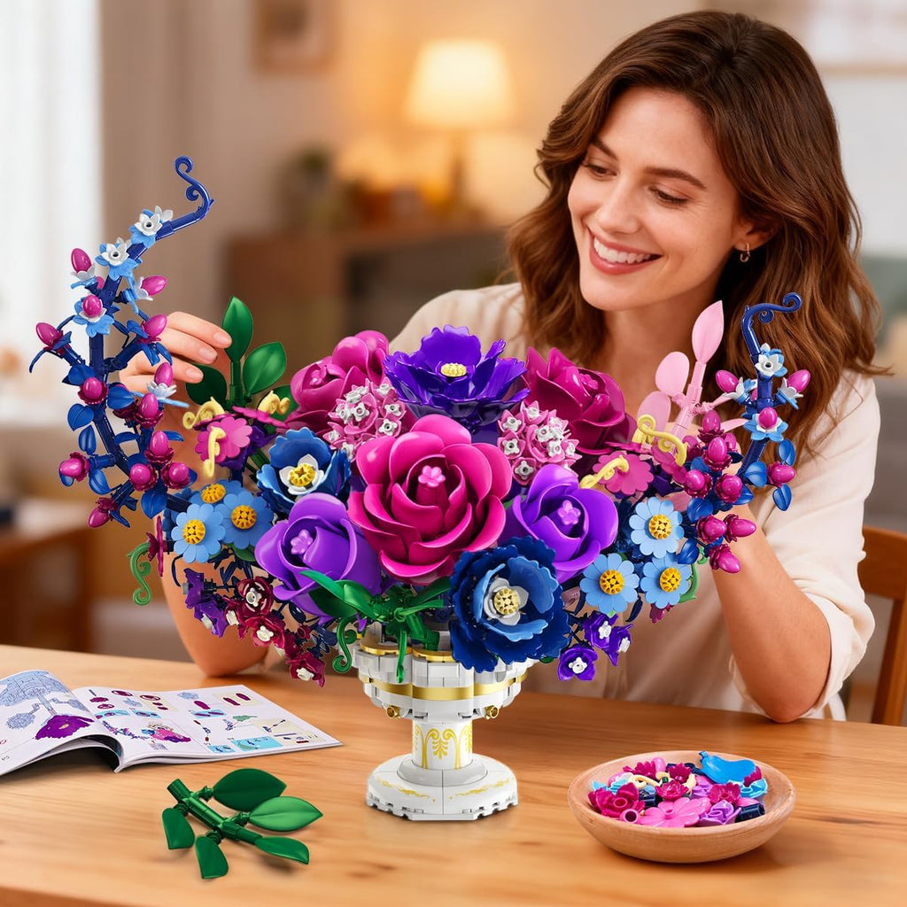 a building block toy set featuring moon shaped rose flowers