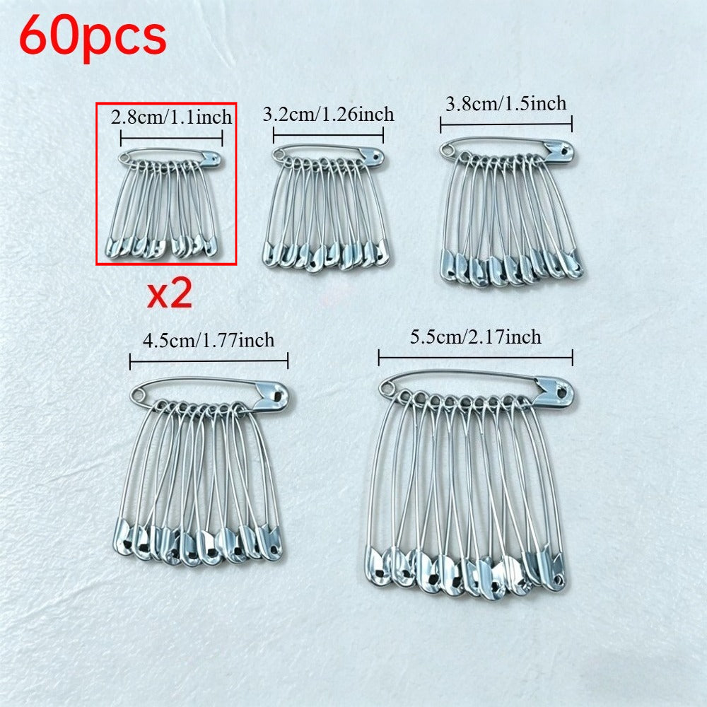 60pcs set assorted size safety pins silvery suitable